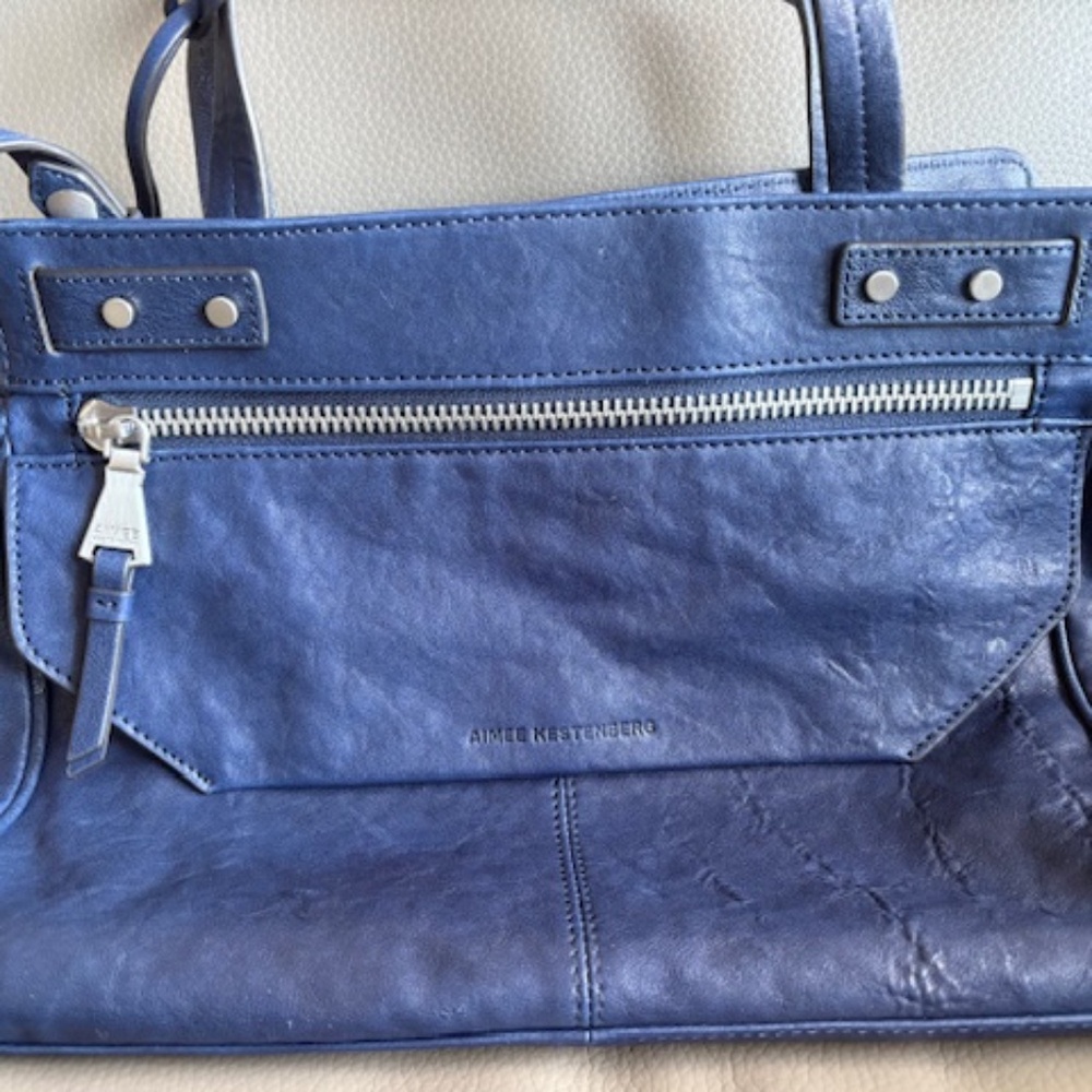 AIMEE KESTENBERG leather satchel purse navy blue medium sz like new